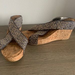 Gray pewter rhinestone diamond cork wedge summit